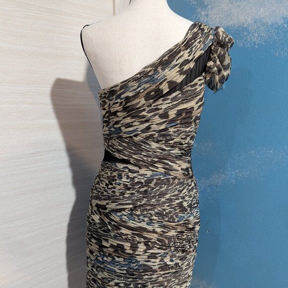 Vintage CACHE Elegant One-Shoulder Animal Print Dress, size 8. - Picture 7 of 13